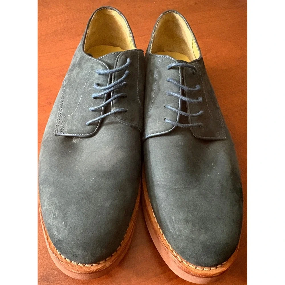 Brooks Brothers Mens Navy Blue Suede Derby Shoes Goodyear Welted 10D 83806026